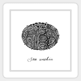 Black and white Sea Urchin. Retro style illustration. Magnet